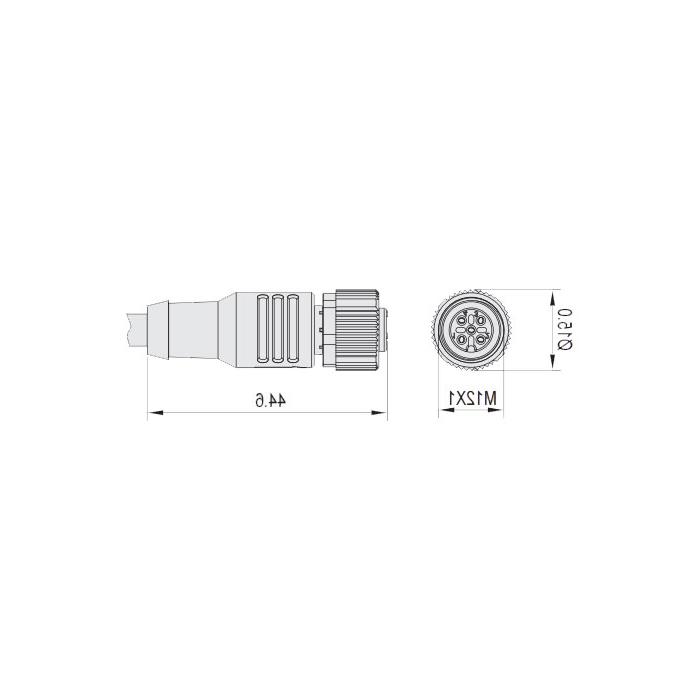 M12 5Pin、母头直型、Single-ended precast cable、防焊渣PUR材质、黄色护套、64T091-XXX